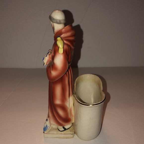 Vintage St. Francis of Assisi Glazed Porcelain Planter 8.5” Tall - Picture 3 of 12